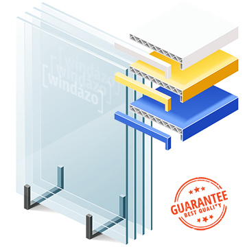 Exploded diagram of a multi-pane window glass unit with a quality guarantee seal