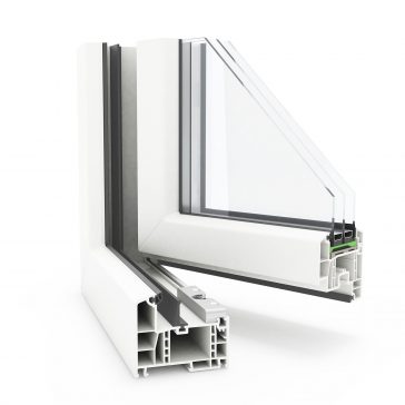 Cross-section of a white vinyl window profile